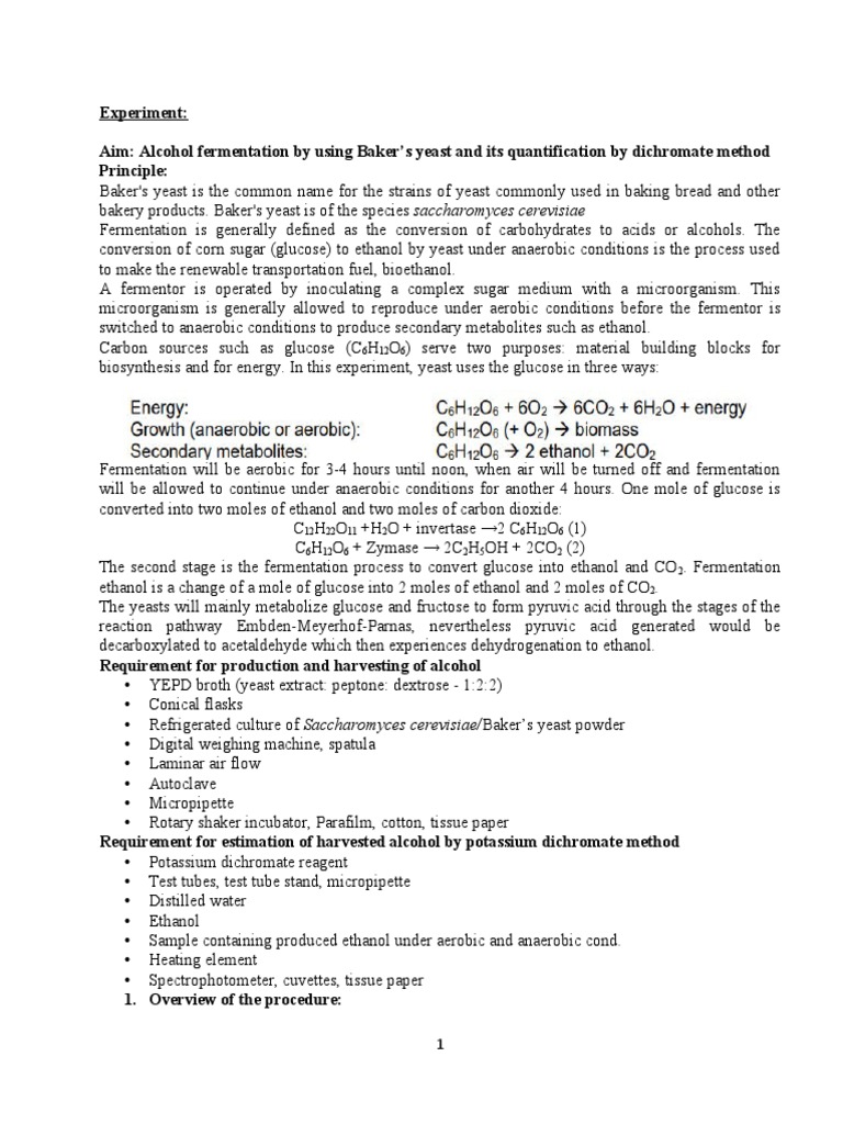 Alcoholic Fermentation by Saccharomyces Cerevisiae | PDF | Yeast ...