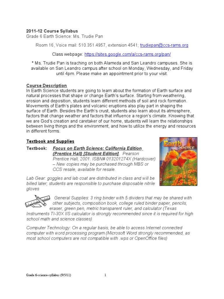 Grade 6 Science Syllabus(2011) | Homework | Test (Assessment)