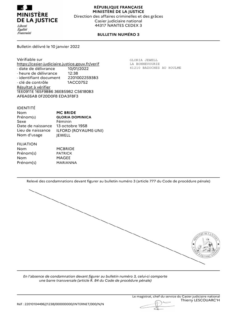 Bulletin Numéro 3 - Casier Judiciaire | PDF