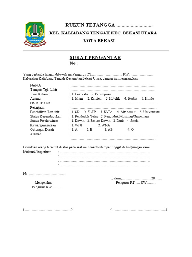 Contoh Surat Pengantar RT untuk Domisili | PDF