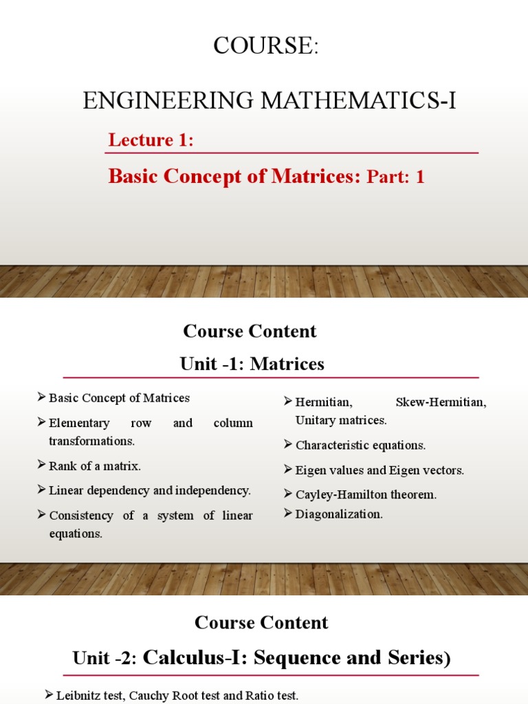 Engineering Maths-I - L1 - Basic of Matrices Part 1 | PDF | Matrix ...