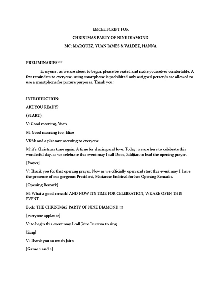 Emcee Script Christmas Party | PDF