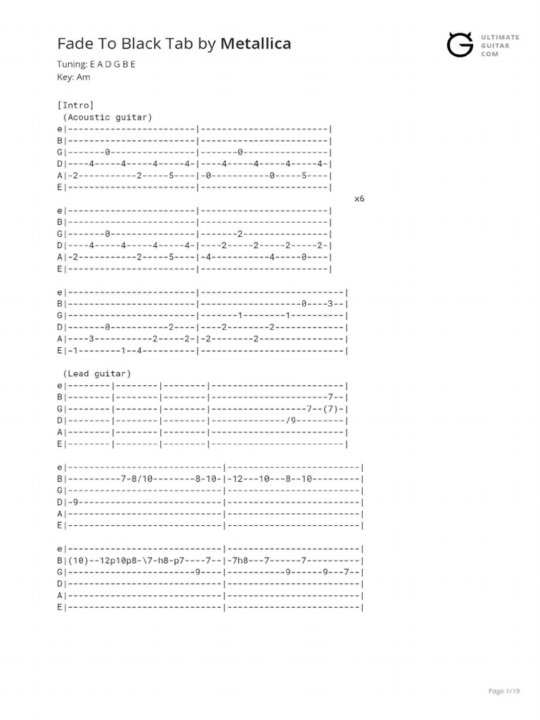 Fade To Black Tab PDF