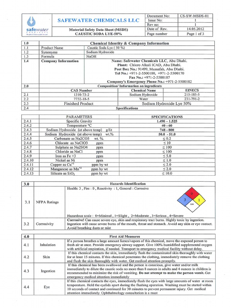 Caustic LYE 50 MSDS PDF