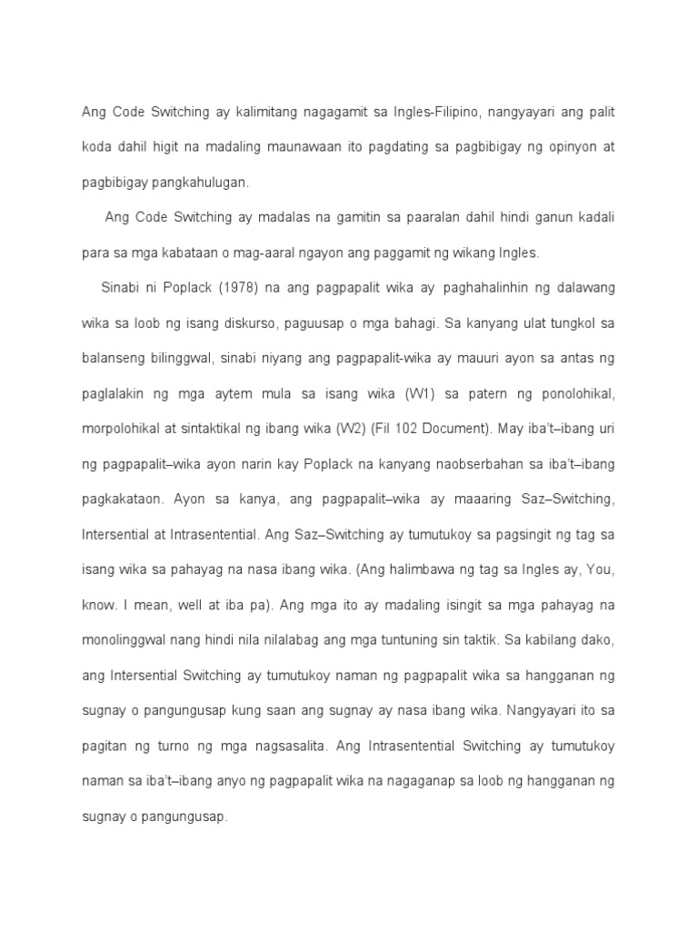 Ang Code Switching Ay Kalimitang Nagagamit Sa Ingles | PDF