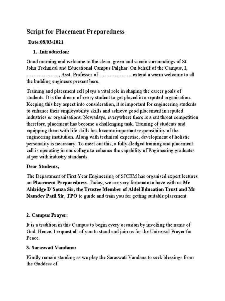 Script For Placement Preparedness | PDF | Career &amp; Growth | Business