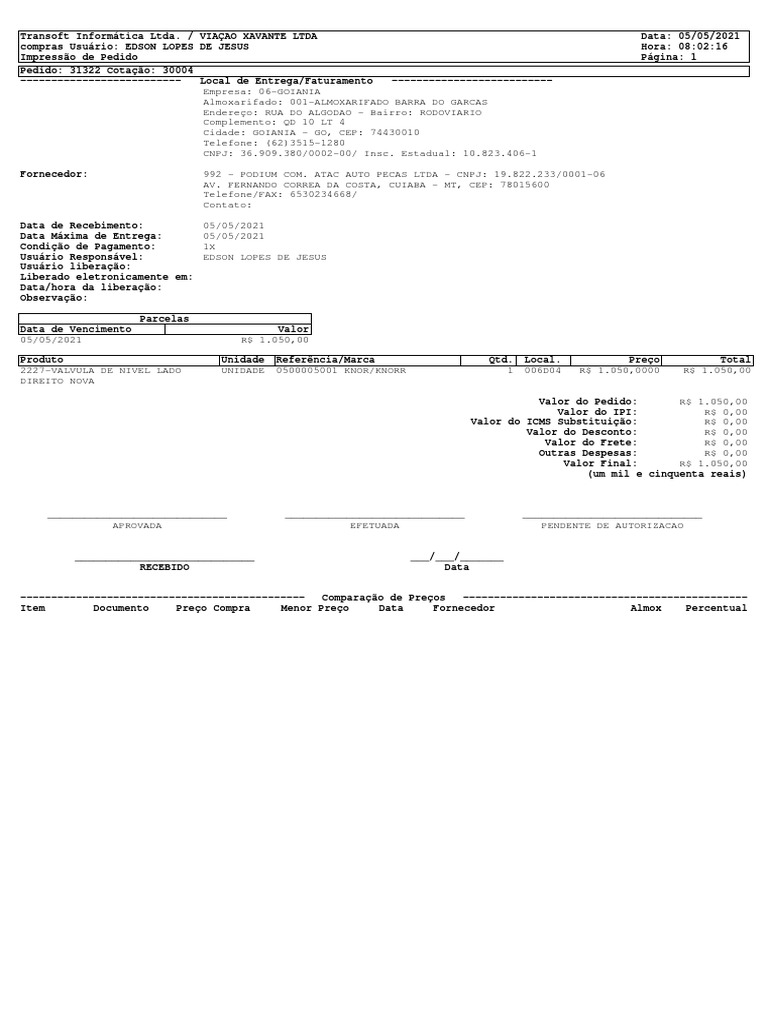 Pedido Gerado Solic 32373 Bga | PDF