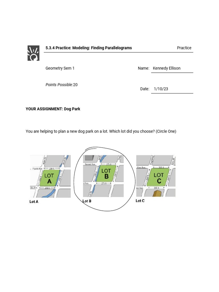 5 3 4 Practice Modeling Finding Parallelograms Pdf Area Rectangle