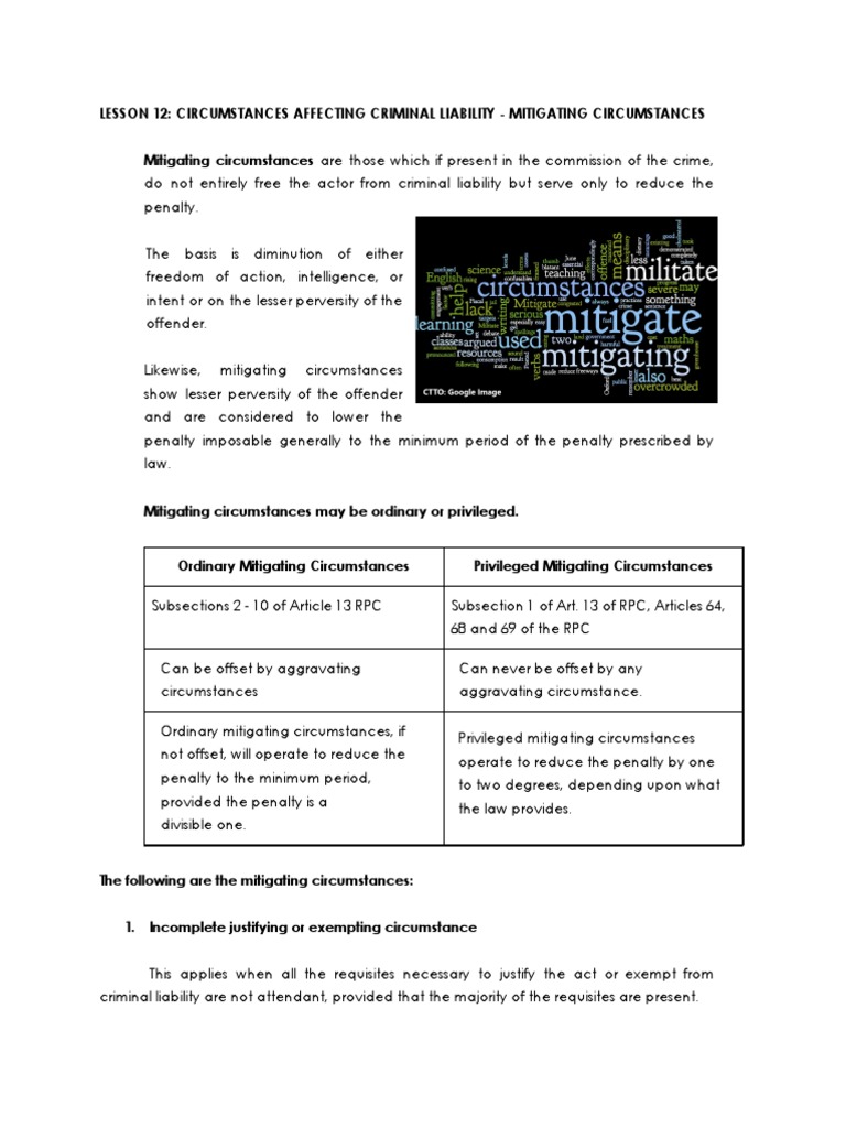 Lesson 12 circumstances affecting criminal liability mitigating