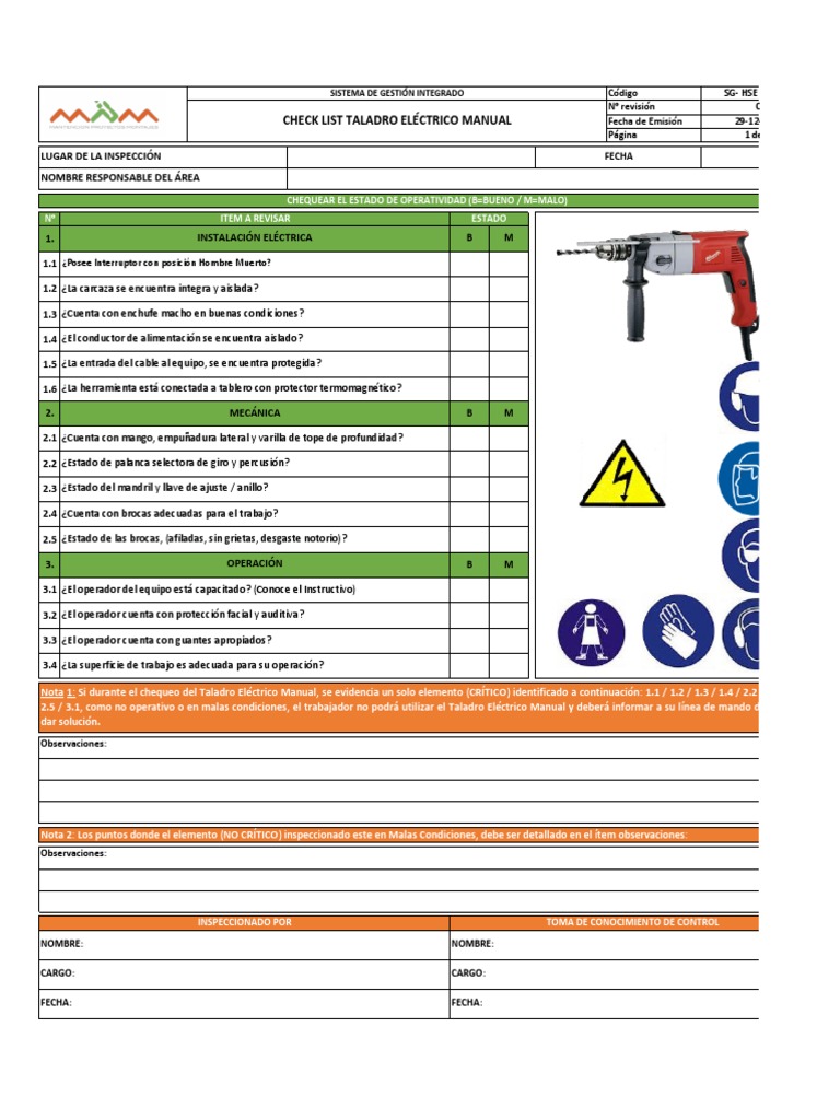 Check List Taladro Manual MPM | PDF | Perforar | Bienes manufacturados