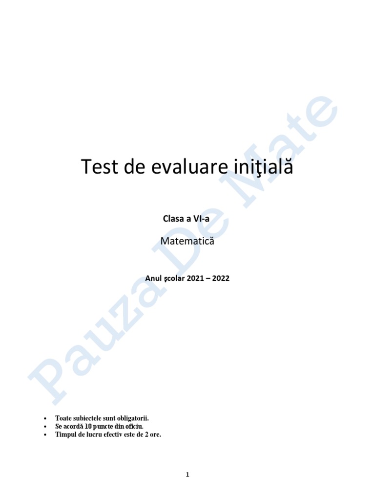 Test de Evaluare Initiala Clasa A 6a | PDF