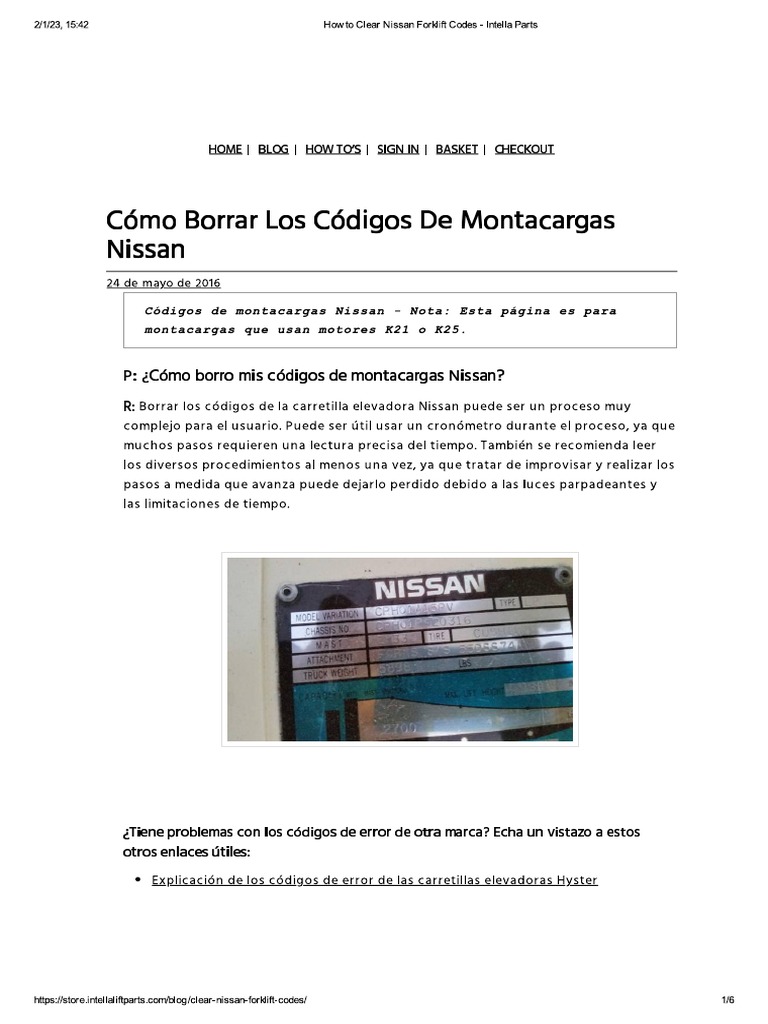 How To Clear Nissan Forklift Codes - Intella Parts | PDF