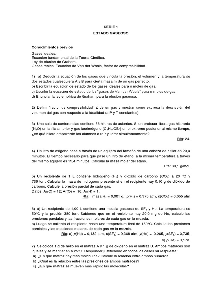 Ecuaciones y Propiedades de Gases | PDF | Gases | Mole (Unidad)