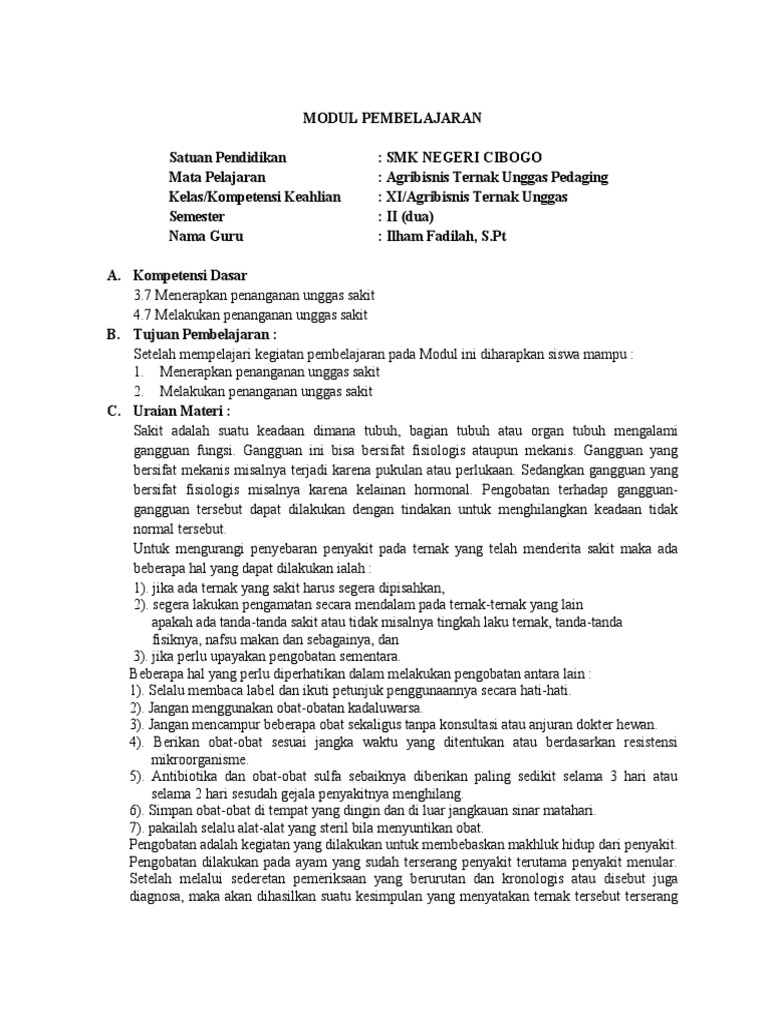 Modul Agribisnis Ternak Unggas Pedaging Pdf