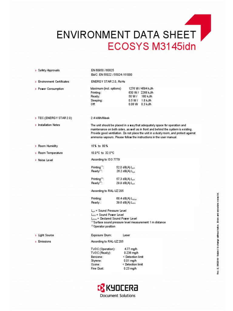 Environmental Specifications and Safety Approvals for the ECOSYS ...