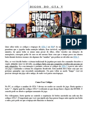GTA V: Queda Livre  Código,Cheat,Trapaça - Playstation e Xbox 