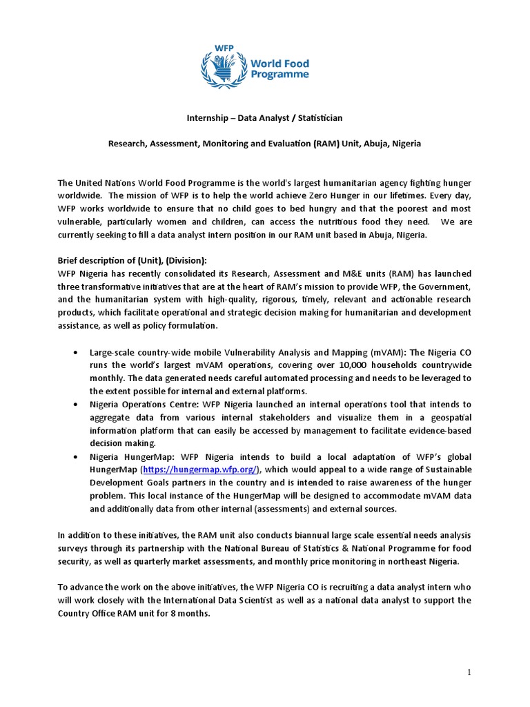 Data Analyst Internship at WFP Nigeria | PDF | World Food Programme
