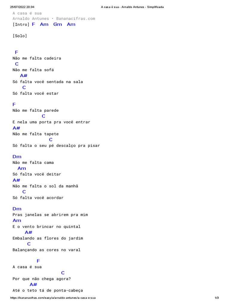 A Casa É Sua - Arnaldo Antunes - Simplificada | PDF