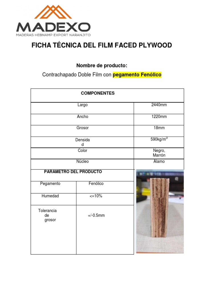 ( (Ficha Técnica Del Triplay Doble Film ECOWOOD TIPO PREMIUM PDF