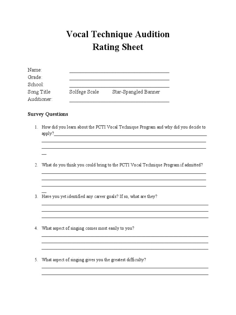 Vocal Audition Rubric PDF Singing Vocal Pedagogy