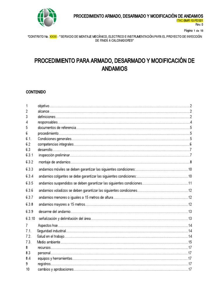 ITAC-BMR-10-PDSXX Armado Modificacion y Retiro de Andamios | PDF ...