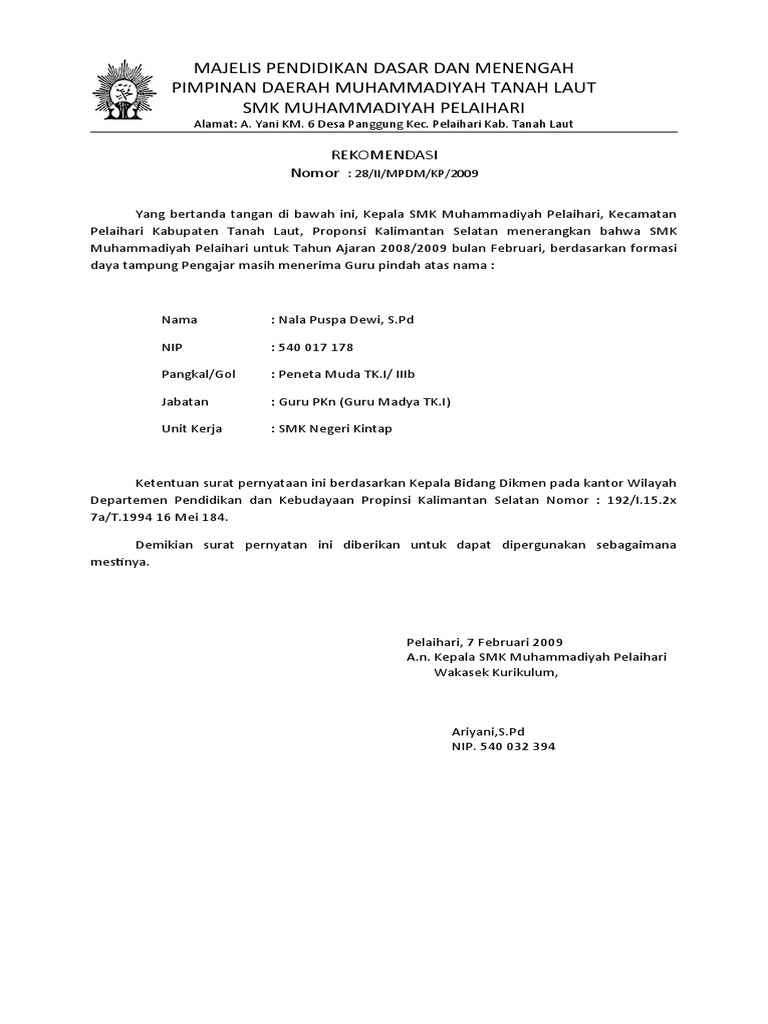 Surat Rekomendasi | PDF