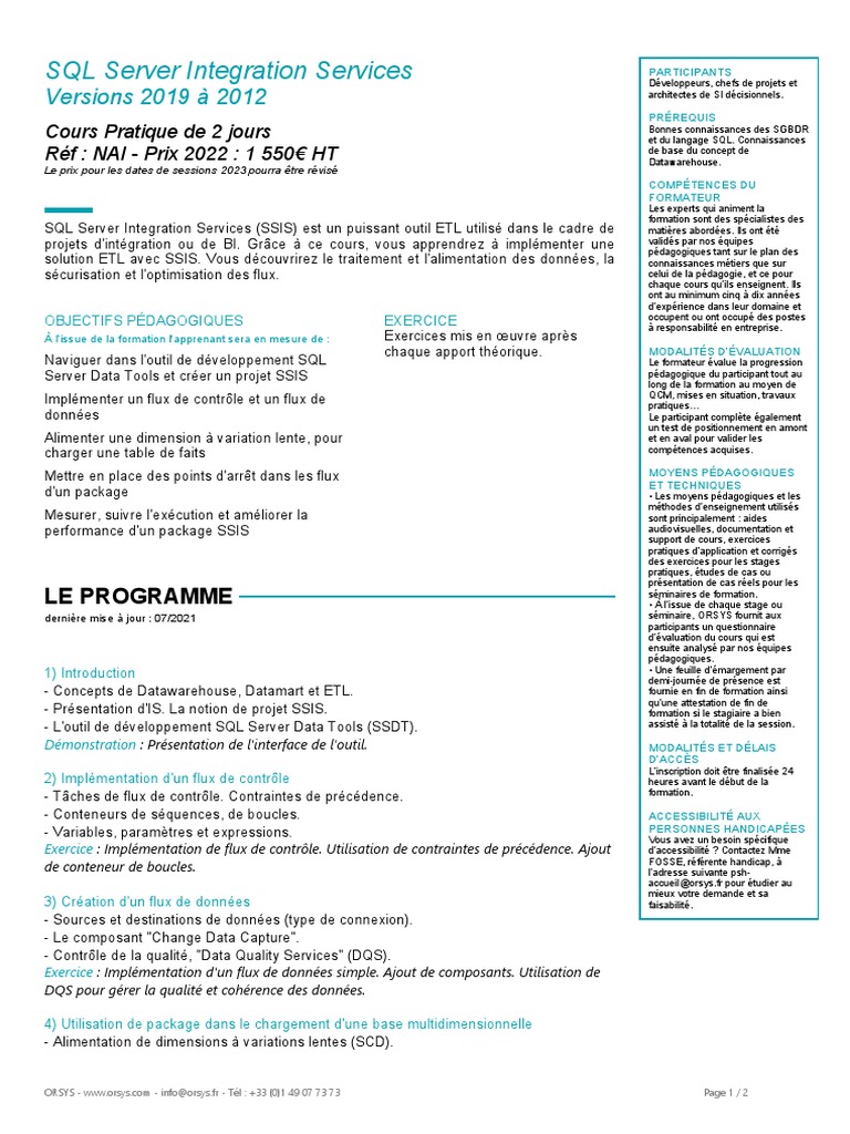 Formation SSIS : Cours Pratique 2 Jours | PDF | Microsoft SQL Server ...