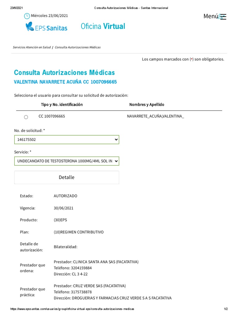 Consulta Autorizaciones Médicas Sanitas Internacional PDF