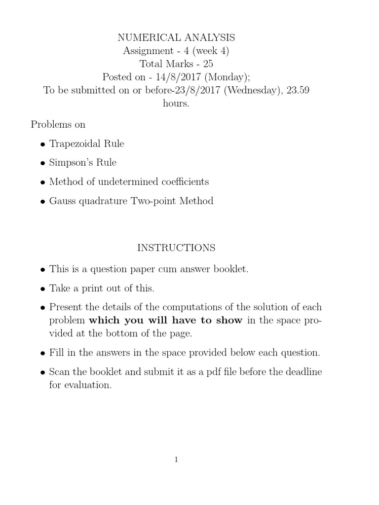 Test Numerical Integration PDF Mathematical Analysis Applied