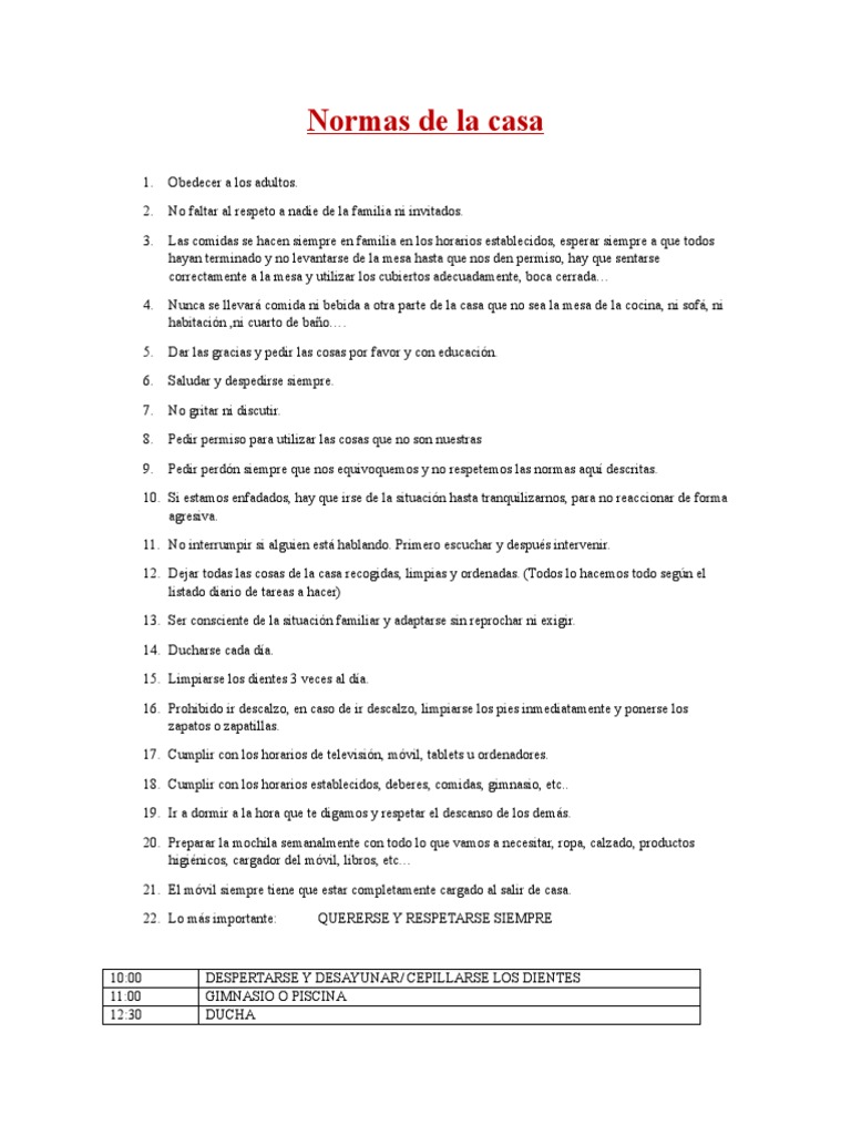 Normas de convivencia para niños en casa | PDF