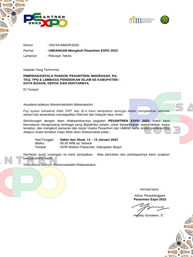 UNDANGAN PESANTREN EXPO UTK KEPALA MADRASAH DLL Okey | PDF