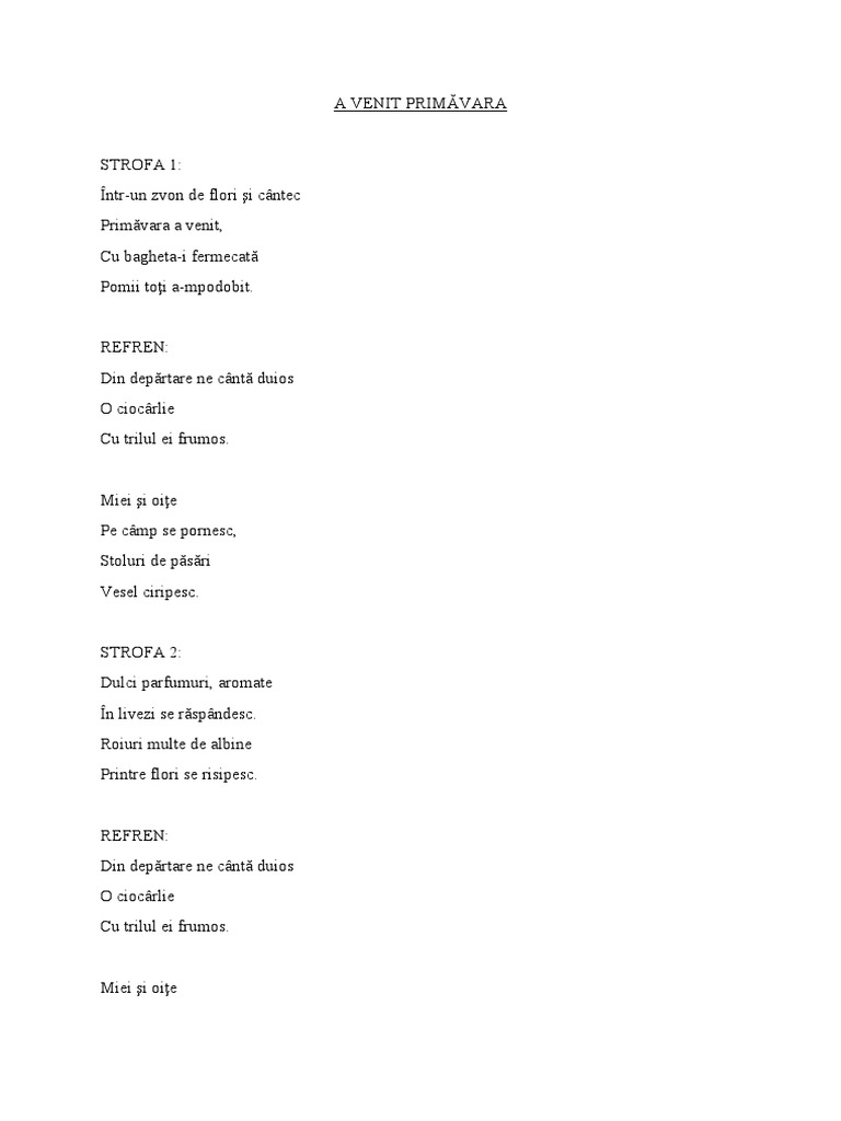 A Venit Primăvara | PDF