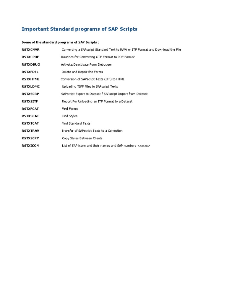 Essential SAPscript Standard Programs | PDF