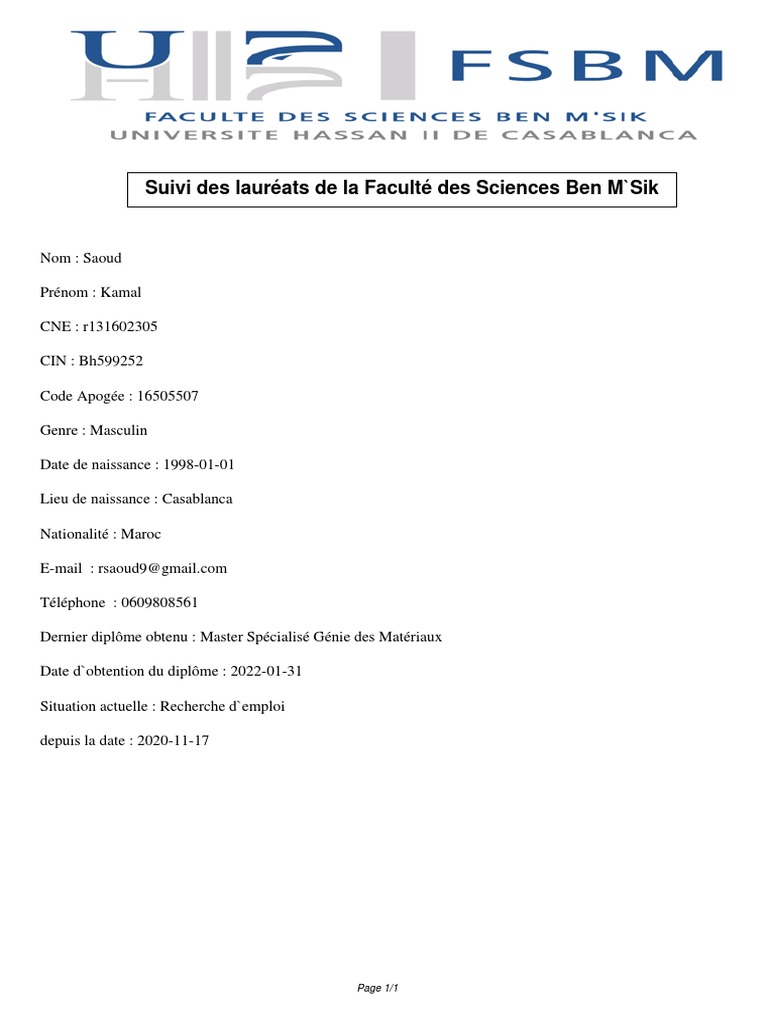 Suivi des Lauréats FSBM | PDF