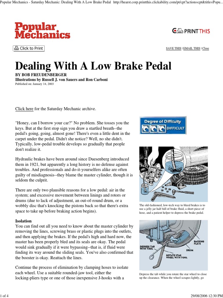 Popular Mechanics Dealing With A Low Brake Pedal PDF Brake