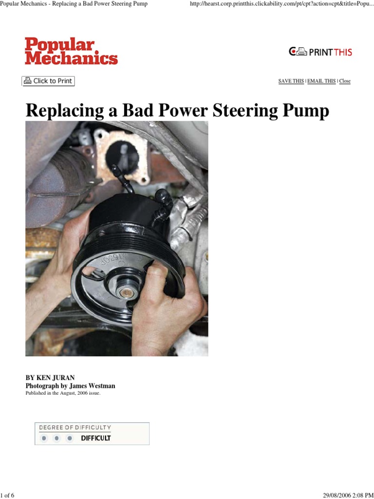 Popular Mechanics Replacing A Bad Power Steering Pump PDF Belt