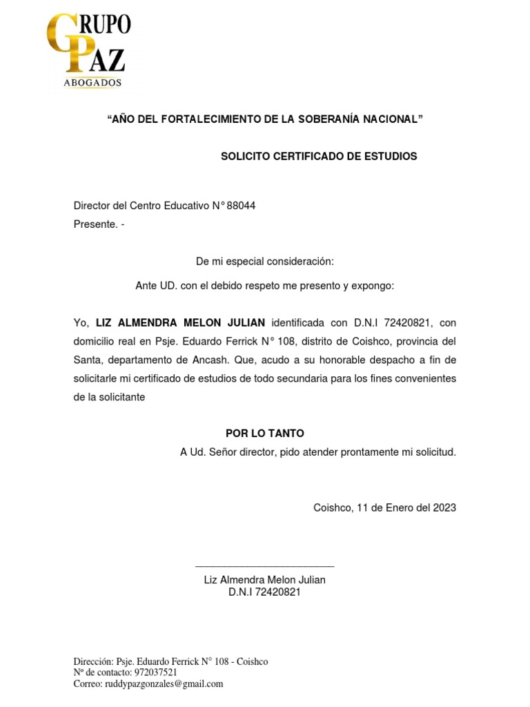 Solicitud de Certificado de Estudios | PDF