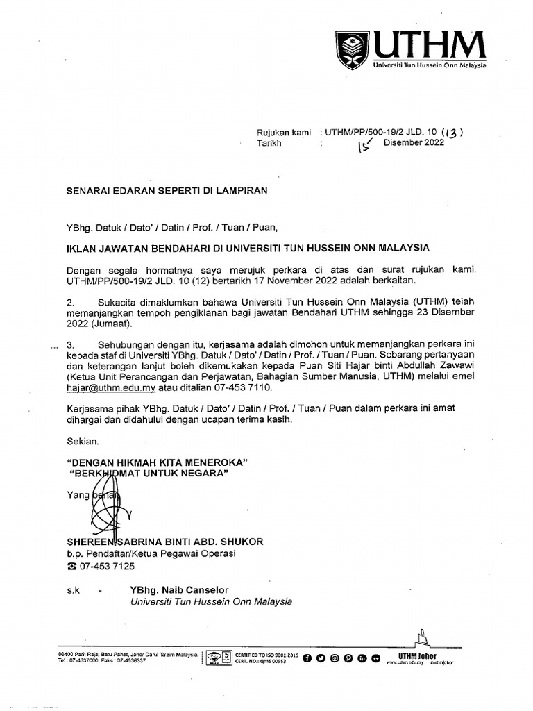 Iklan Bendahari UTHM Fasa 2 Surat PDF