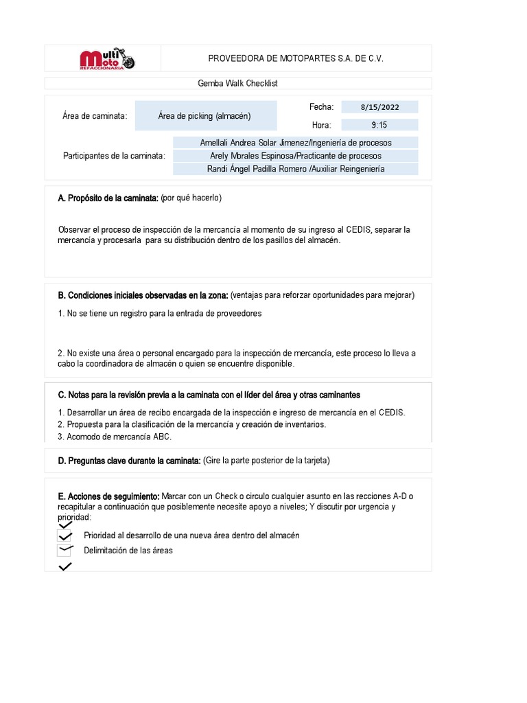 Gemba Walk Checklist Pdf Business Procesos De Negocio