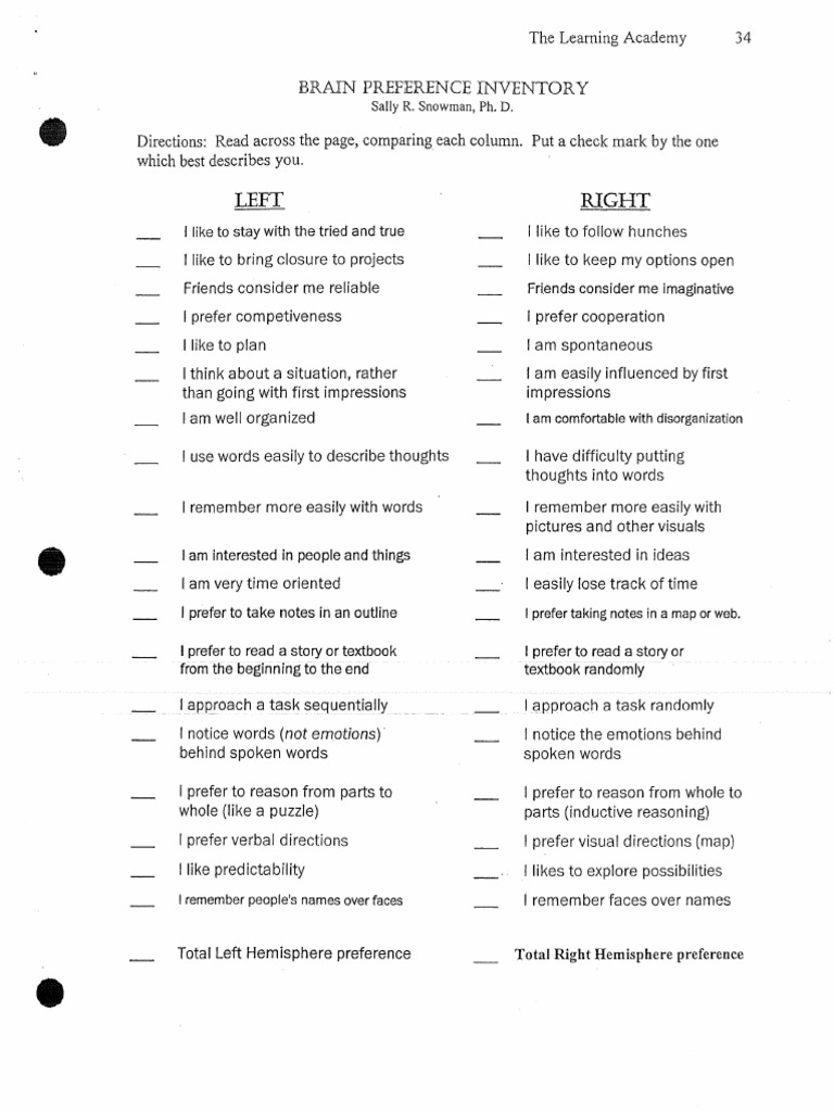 FYT Brain Preference Inventory PDF