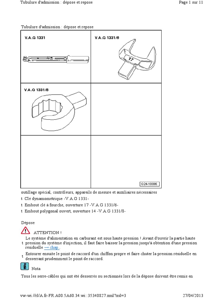 Dépose et repose tubulure admission | PDF | Injection (moteur ...
