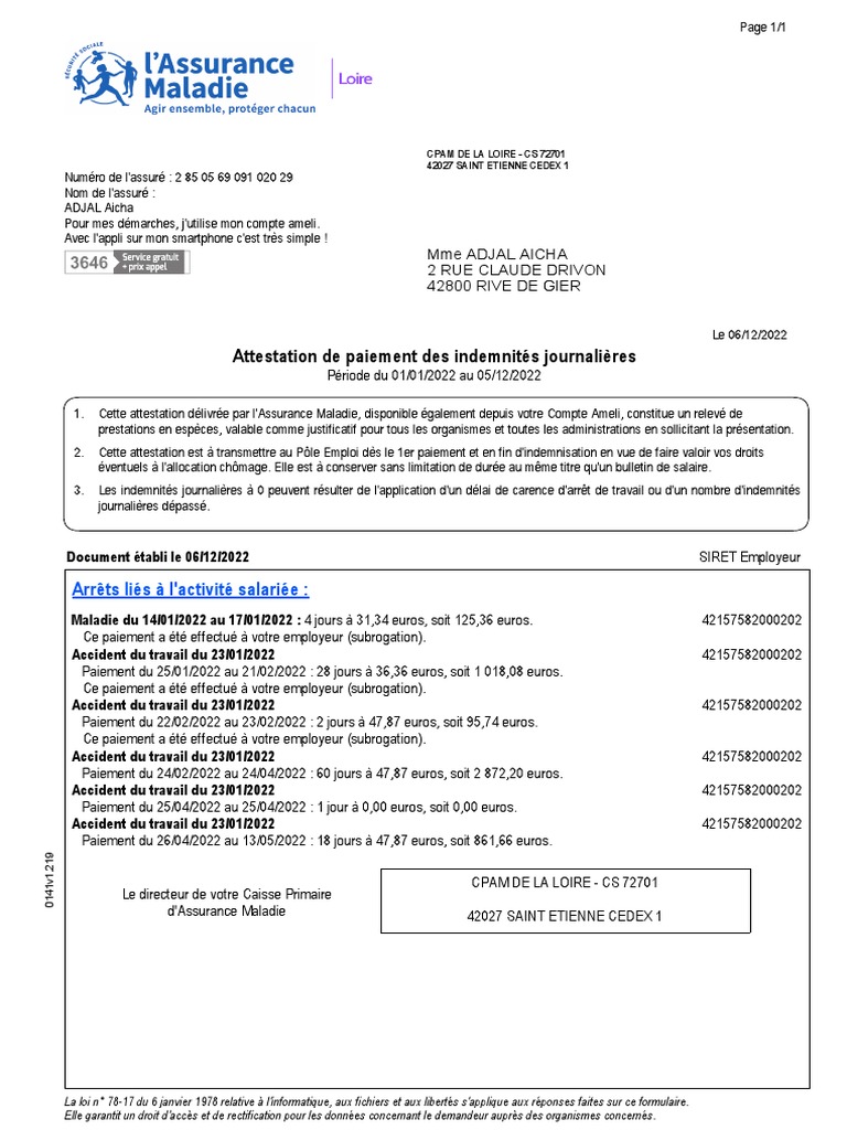 Attestation de paiement IJSS 2022 | PDF | Congé maladie | Programmes ...