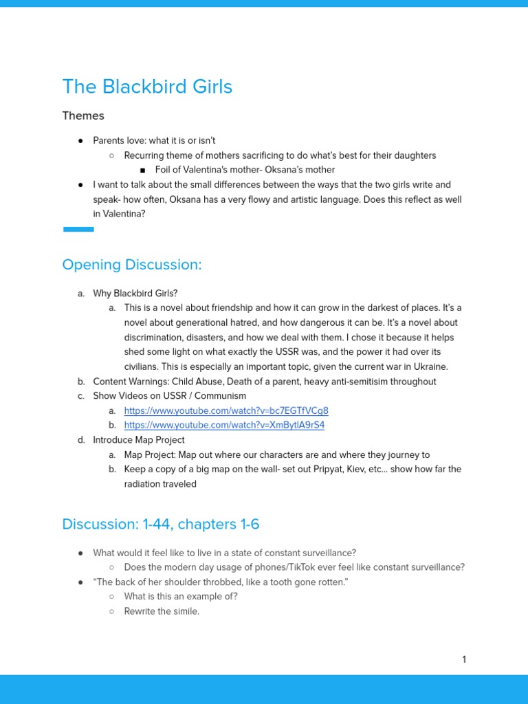Themes in The Blackbird Girls | PDF