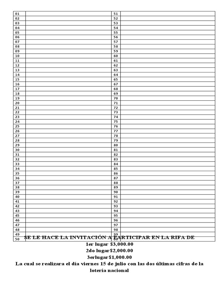 Rifa de 100 Números: Participa Ya | PDF
