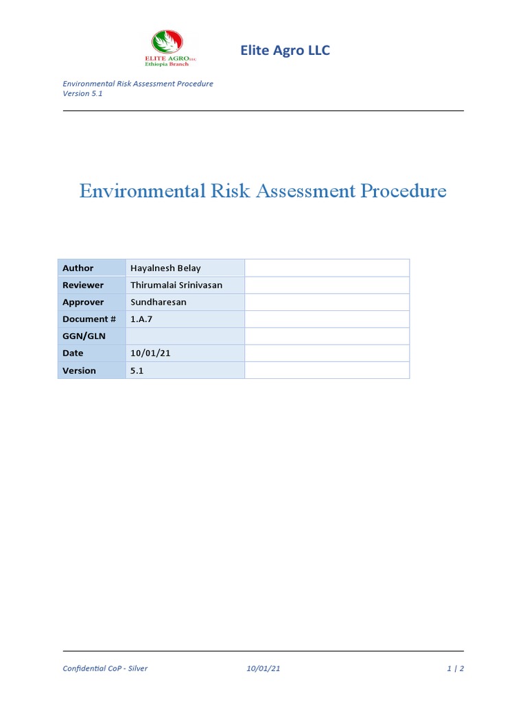 Elite Agro LLC Environmental Risk Procedure | PDF
