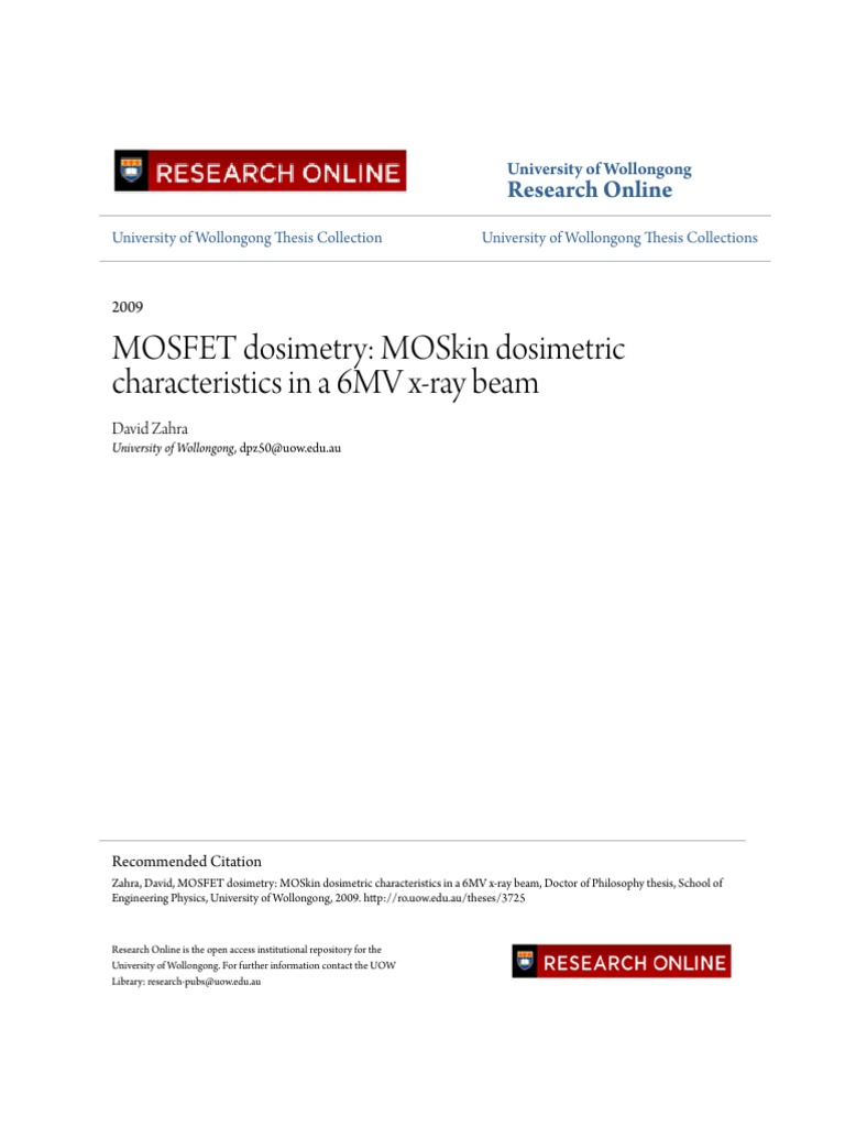 MOSFET Dosimetry - MOSkin Dosimetric Characteristics in A 6MV X-Ra ...