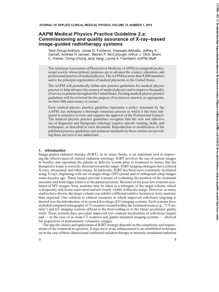 AAPM Medical Physics Practice Guideline 2.a Commissioning and Quality
