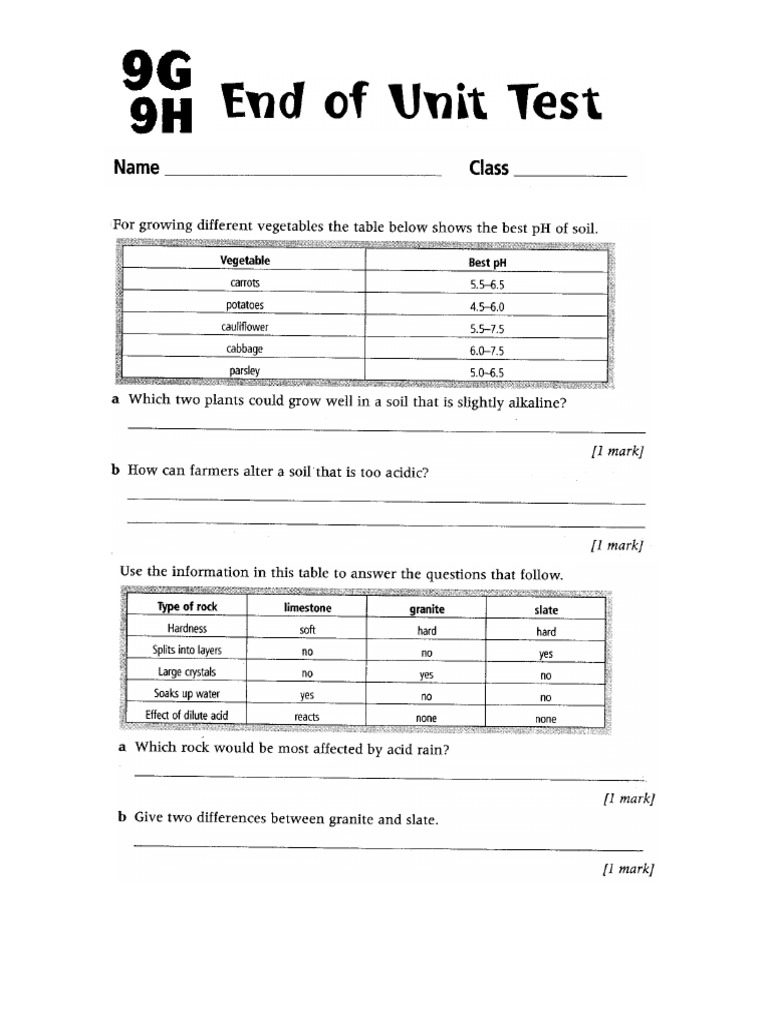 9G and 9H End of Unit Test | PDF
