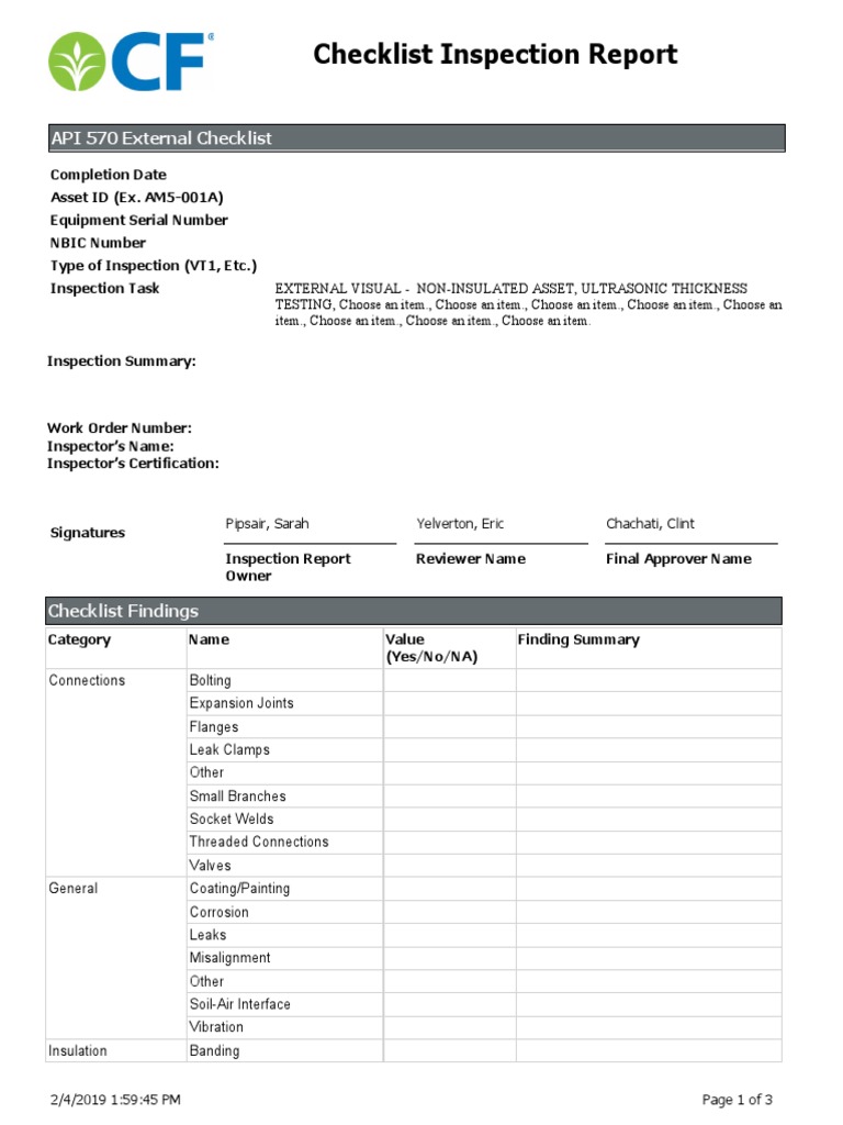 Meridium API 570 External Checklist Inspection Report Template | PDF ...