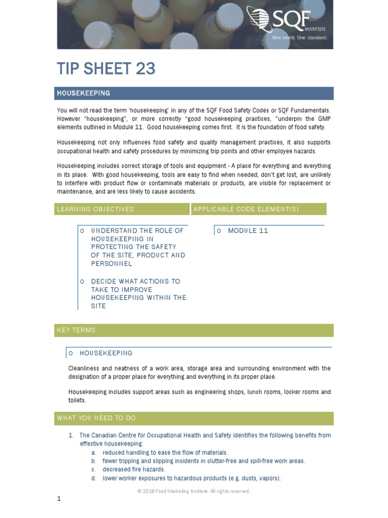 Tip Sheet 23 Housekeeping PDF Housekeeping Occupational Safety
